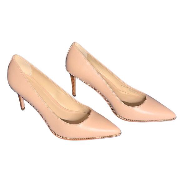 Coach Samantha Signature Pointed-Toe Leather Pumps, Nude Heels - Picture 1 of 9